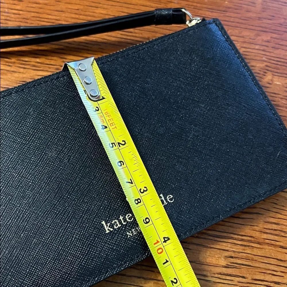 Kate Spade saffiano cross grain black leather wristlet wallet with gold tone